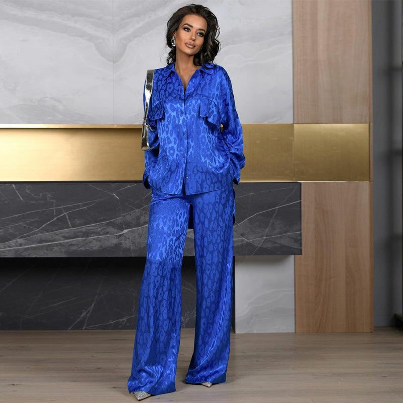 Women Long Sleeve Loose Leopard Print Top and Pant Two-Piece Set 7