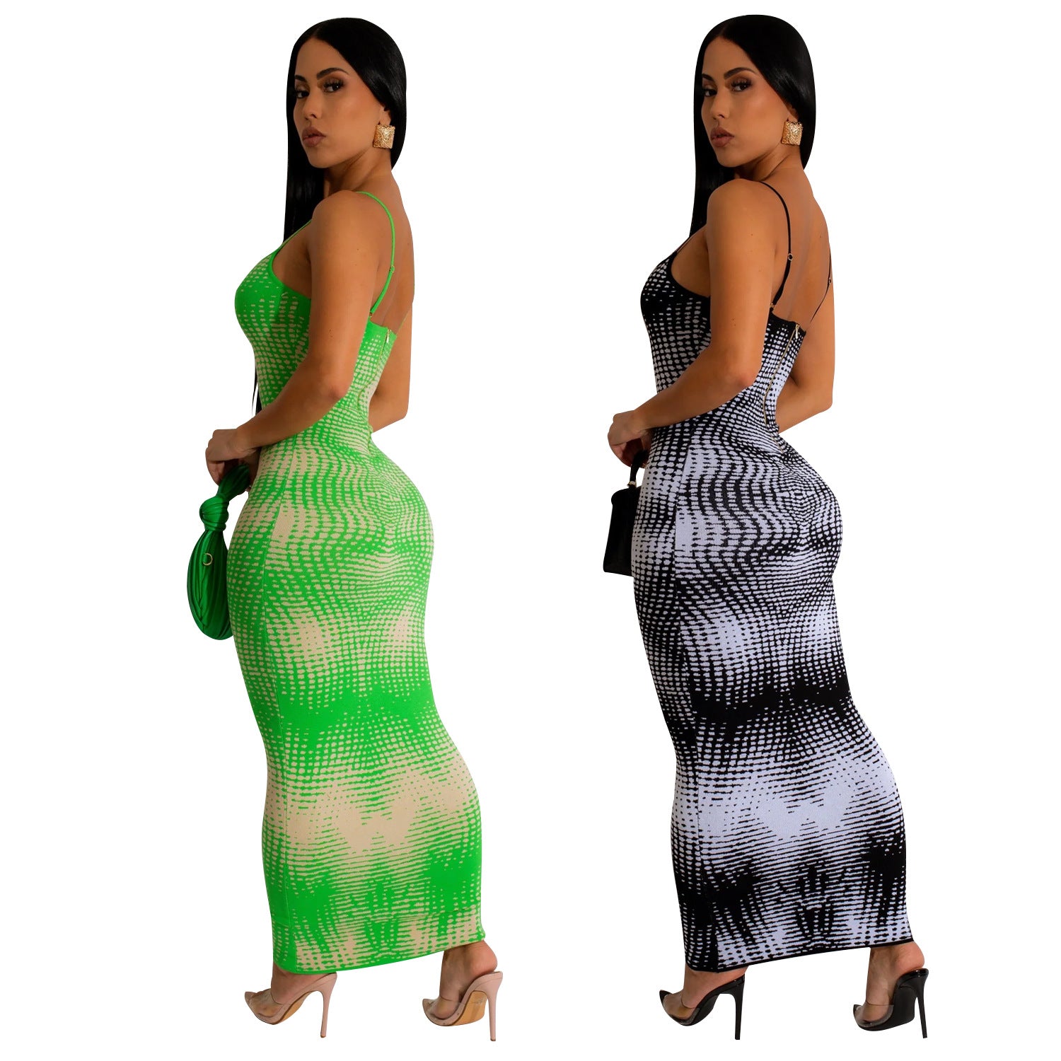 Summer Ladies Sexy Tight Fitting Print Strap Dress 6