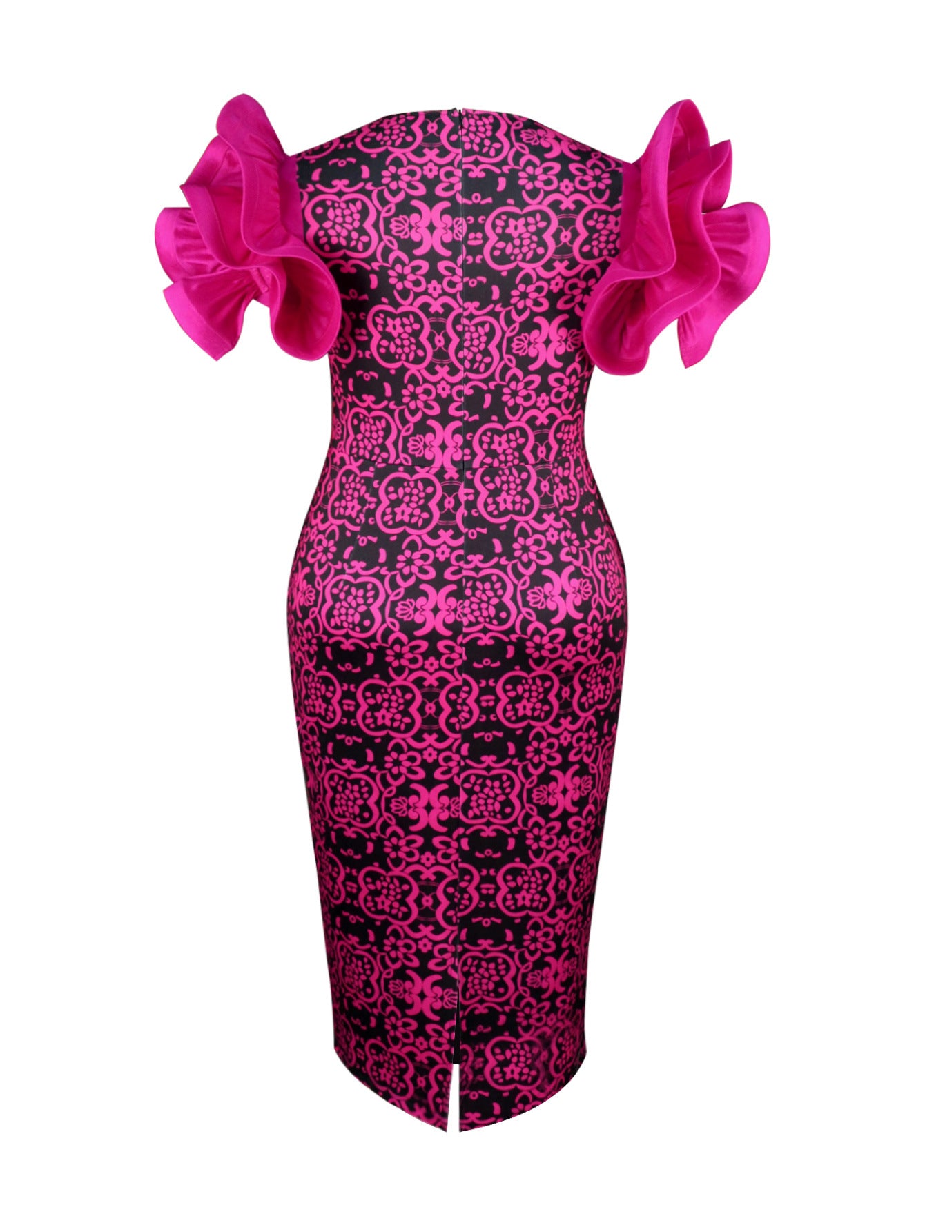 See-Through Mesh Patchwork Elegant Chic Petal Sleeve Printed Party Dress 5