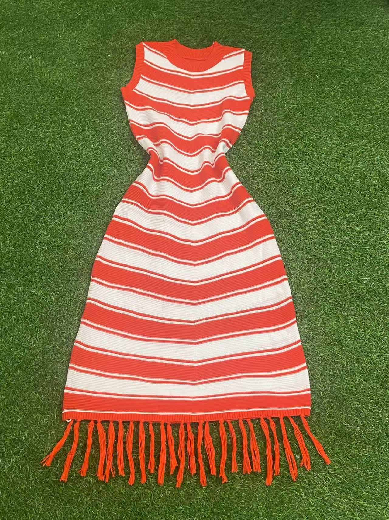 Tight Fitting Striped Tassel Sweater Dress Slim Fit Knit Fashionable Elegant Dress 15