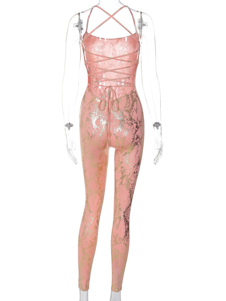 Women's Spring Fashion Yoga High Waist Shiny Slim Fit Sleeveless Jumpsuit 10