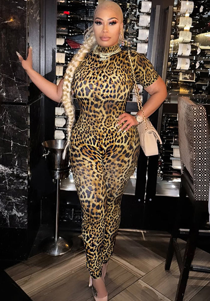 Women Spring Sexy Style Printed Short Sleeve Jumpsuit 3