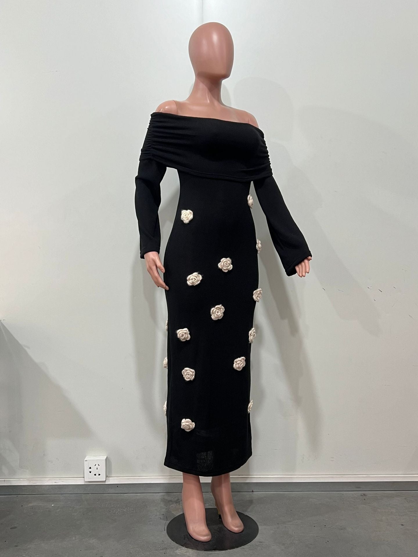 Women's Sexy Floral Off Shoulder Knitting Long Dress 10