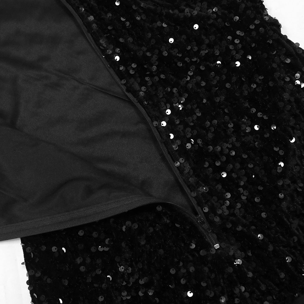 Fashion Slash Shoulder Feather Sequin Slit Club Dress 12