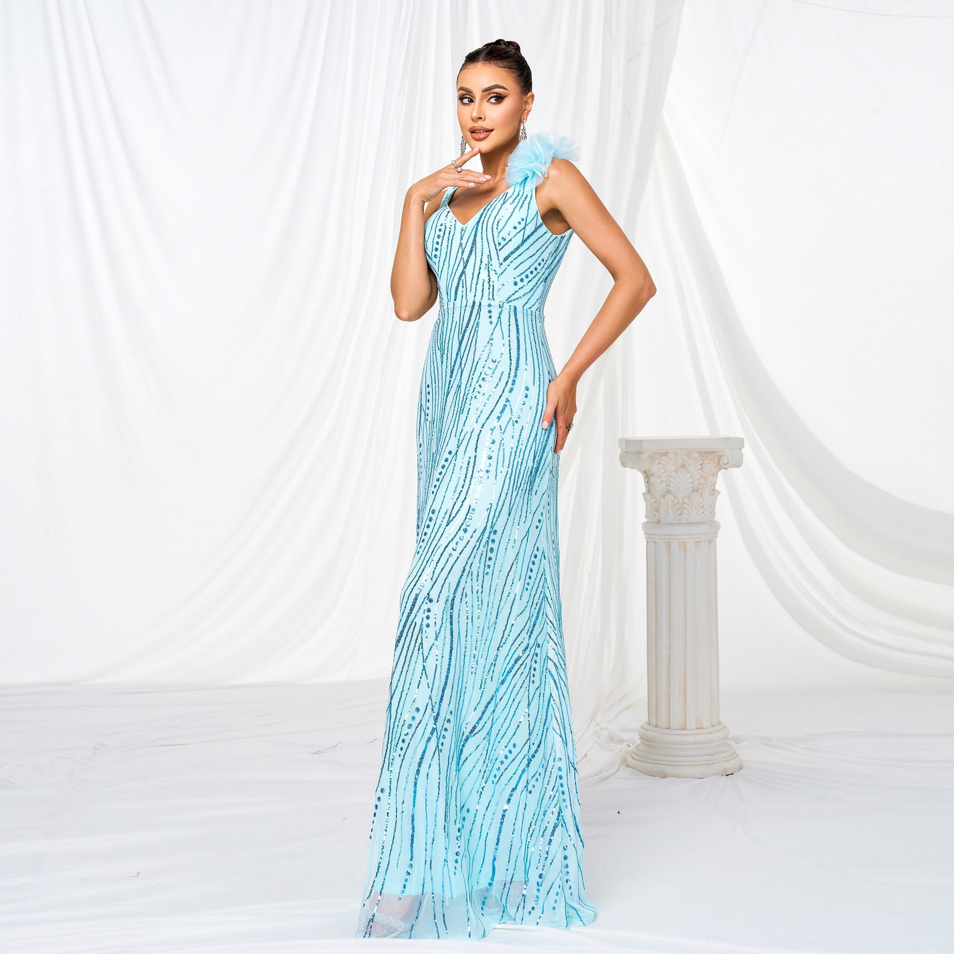 Women Sleeveless V-Neck Sequin Formal Party Evening dress 5