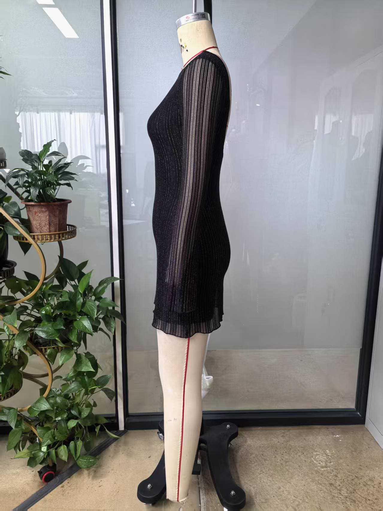 Women's mesh Low Back Bell Bottom sleeve short dress 9