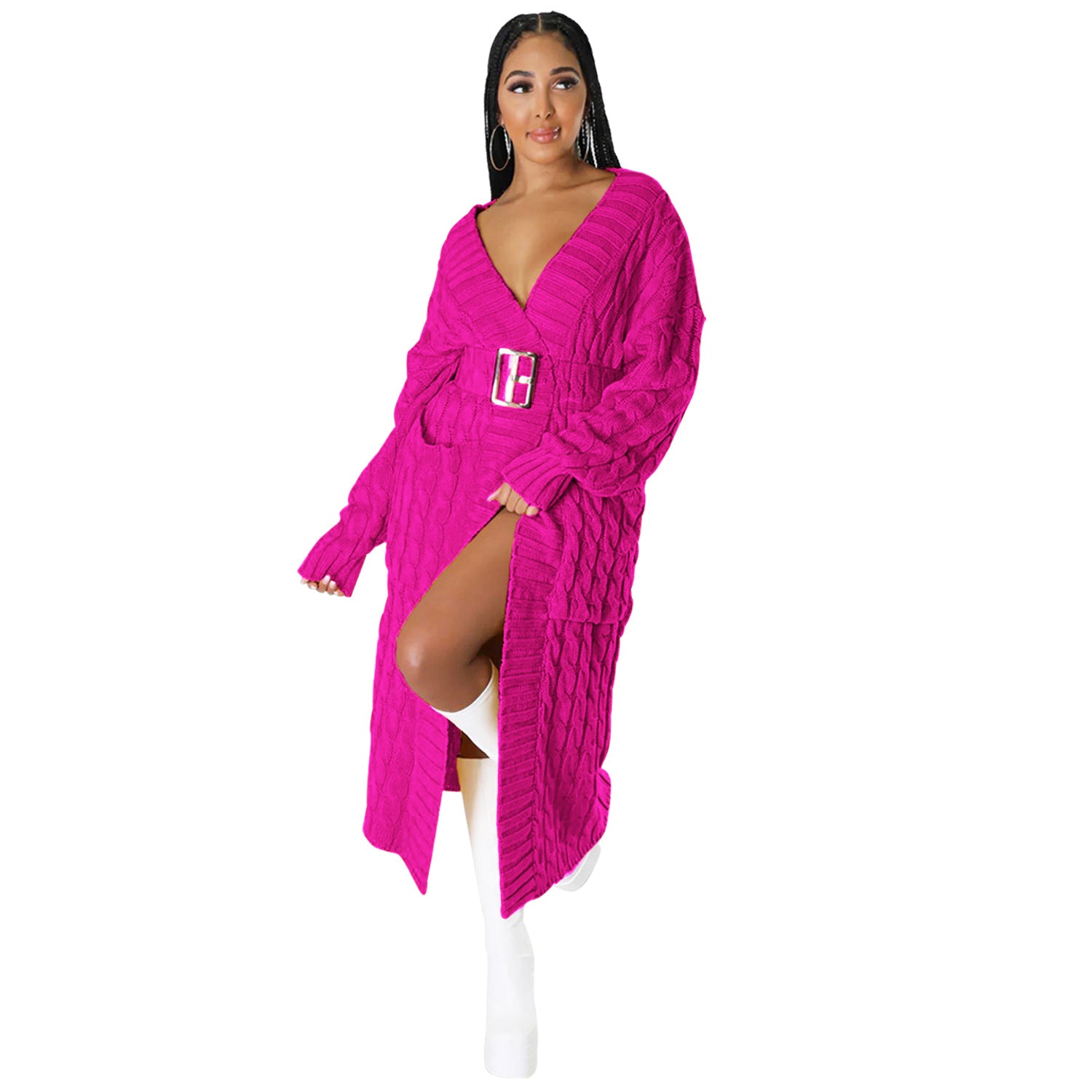 Autumn Winter Women'S Fashion Sexy Casual Long Sleeve Long Sweater Coat 24