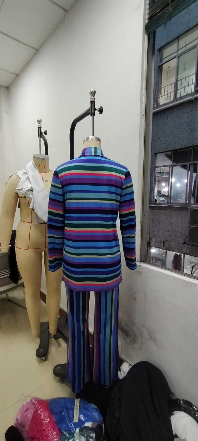 Women striped shirt and trousers two-piece set 8