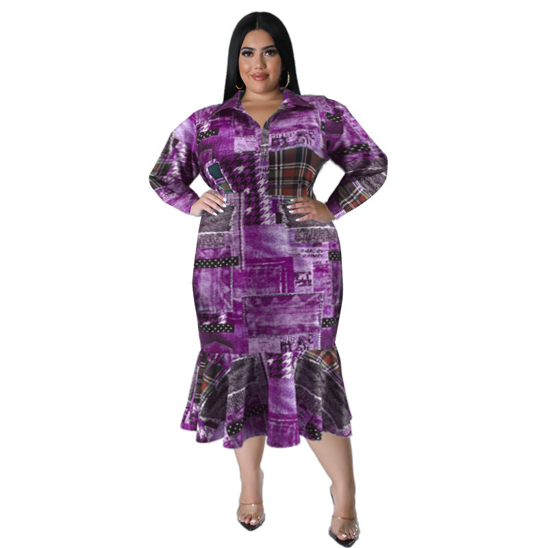 Plus Size Fall Women's Collared Open Long Sleeve Dress 12
