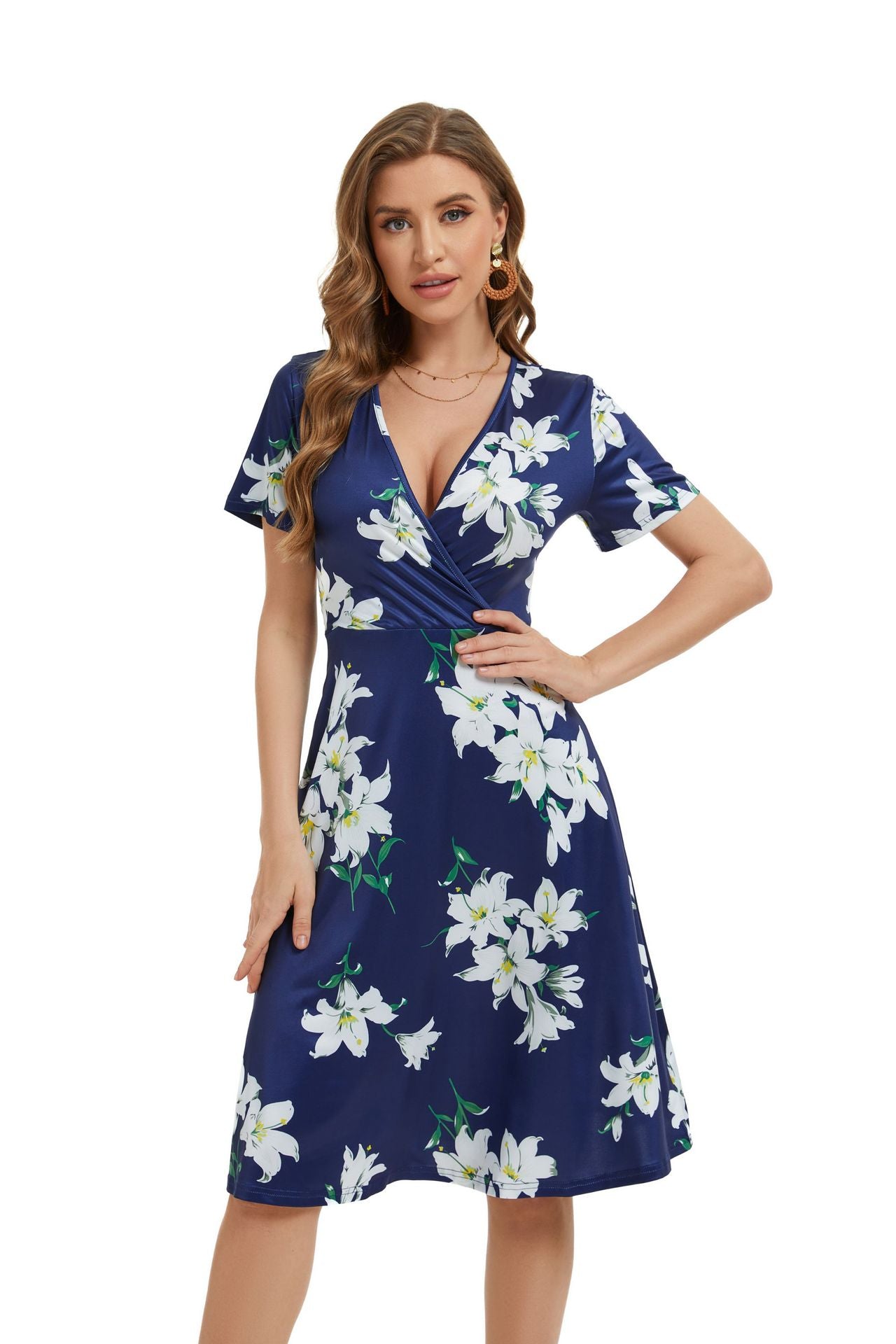 Sexy Fashion Print V-Neck Short Sleeve Women's Dress 13