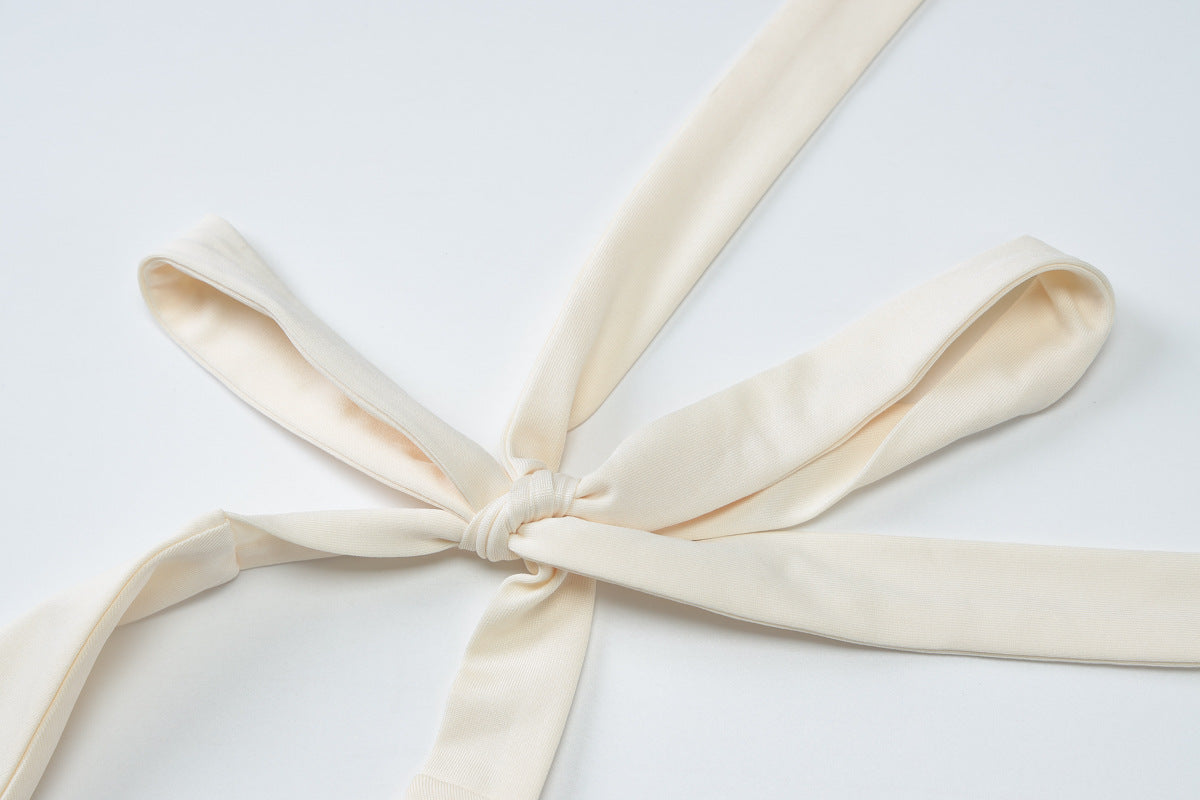 Women Summer Sexy V-Neck Ruffle Edge Halter Neck Knot Maxi Dress 10