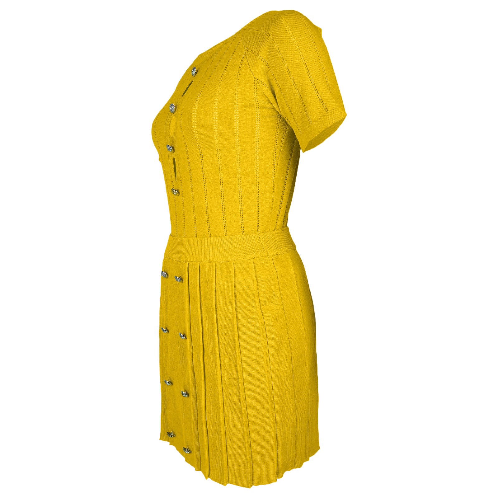 Women's Fashion Casual Sexy Hollow Button Knitting Short Sleeve Two Piece Skirt Set 15