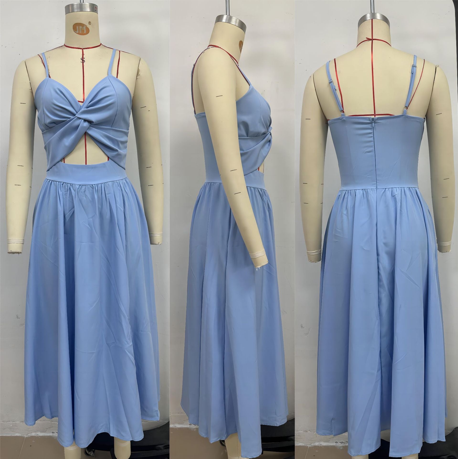 Women Summer V Neck Hollow Slit Suspender Dress 13