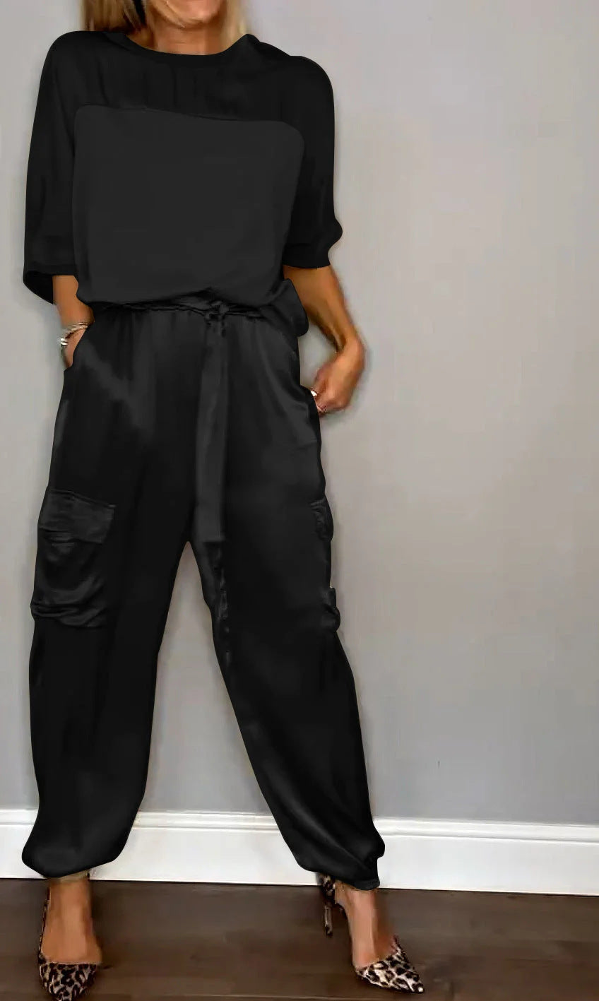 Women half-sleeved Top and long pants Two Piece Set 3