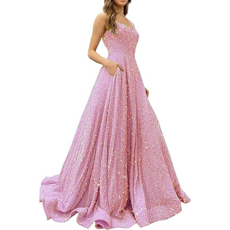 Luxury Sequin Prom Dress Side Slit Glitter Long A Line Formal Party Evening Dress(process time 3-7days) 20
