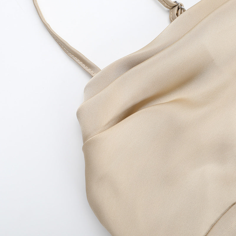 Summer Sexy Lace-Up Slim Waist Strap Satin Long Dress 12