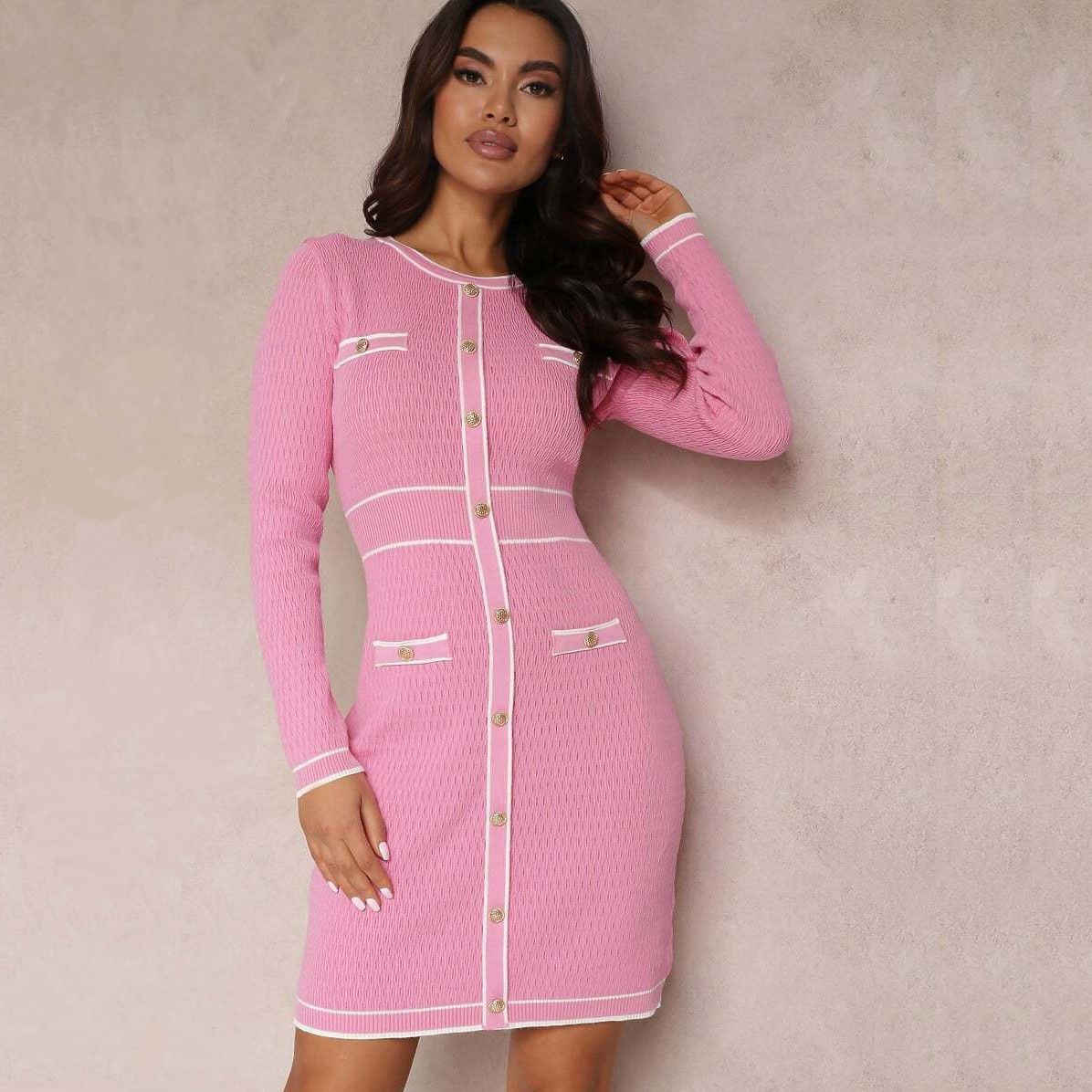 Women autumn knitting French elegant dress 5