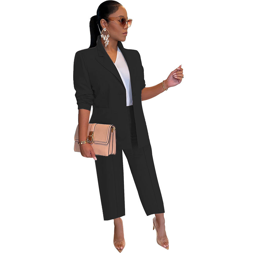 Fall Fashion Solid Color Women's Blazer Two Piece 6