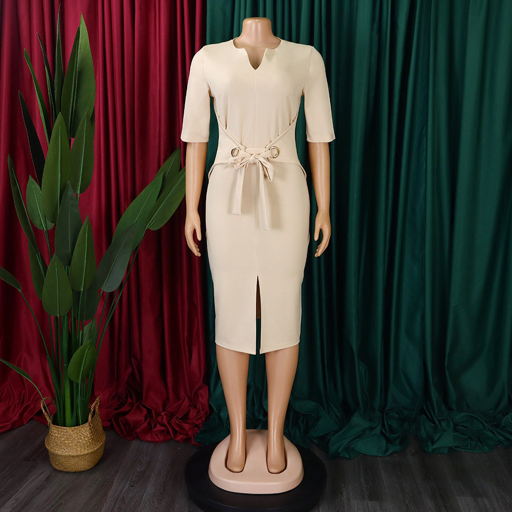 Women African V-Neck Solid Bodycon Dress 18