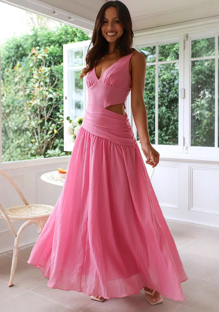 Women Summer Elegant Square Neck Striped Button-Drawstring Dress