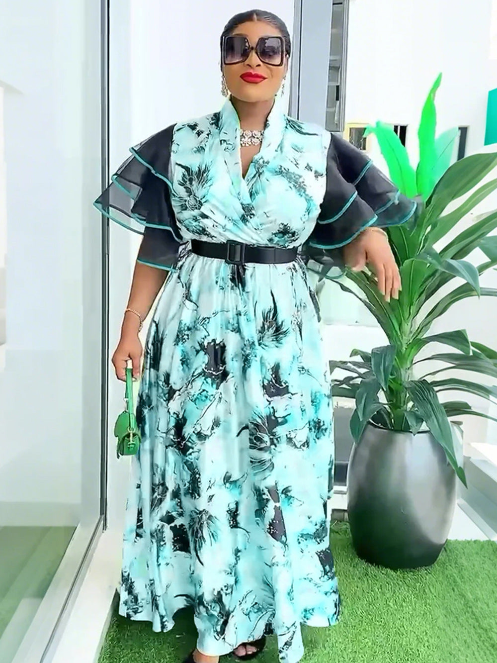 Plus Size African Women Printed Dress Puff Sleeve Long Dress 6