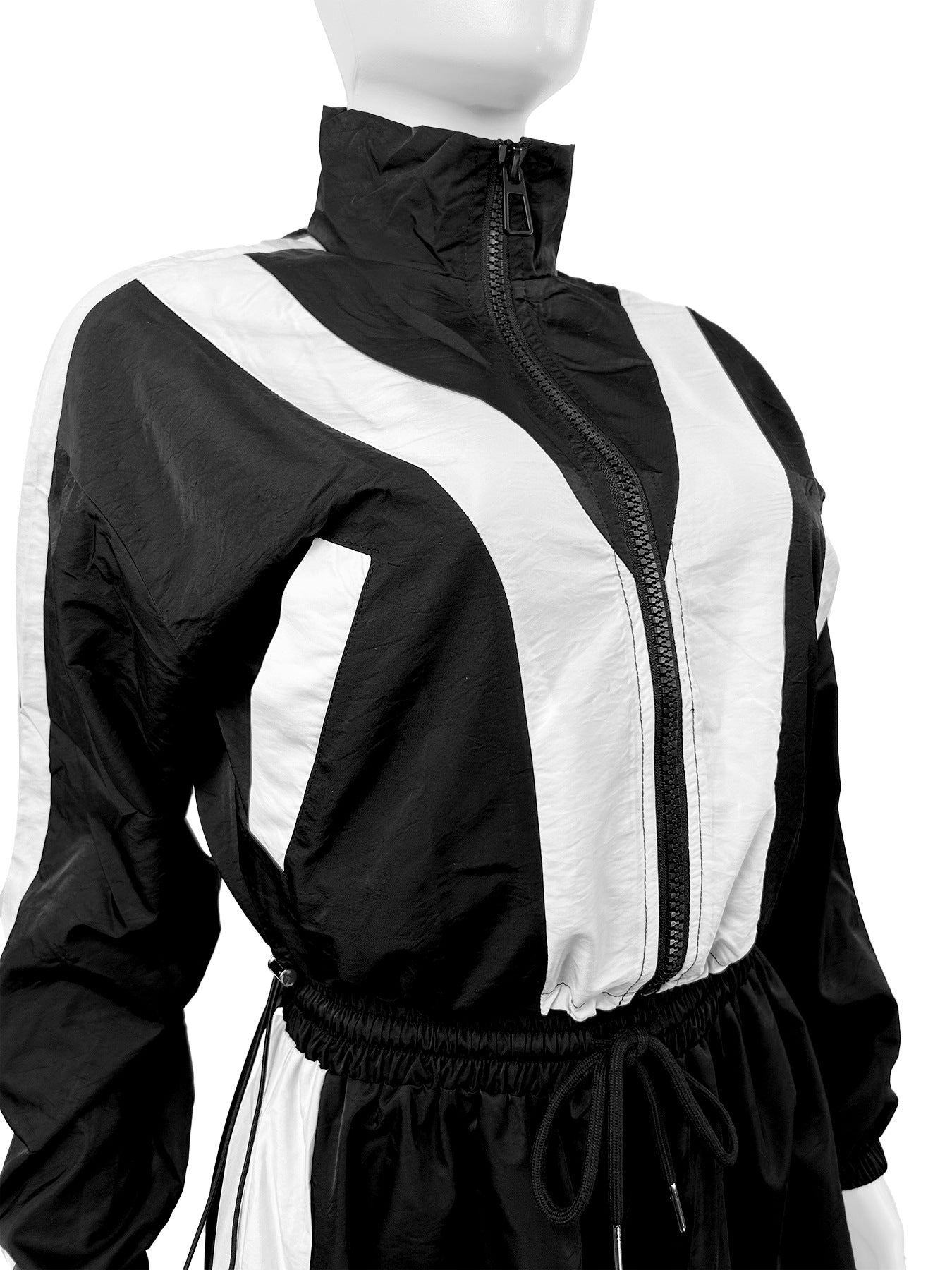 Women Zipper Patchwork Contrast Top and Pants Two Piece Set 10