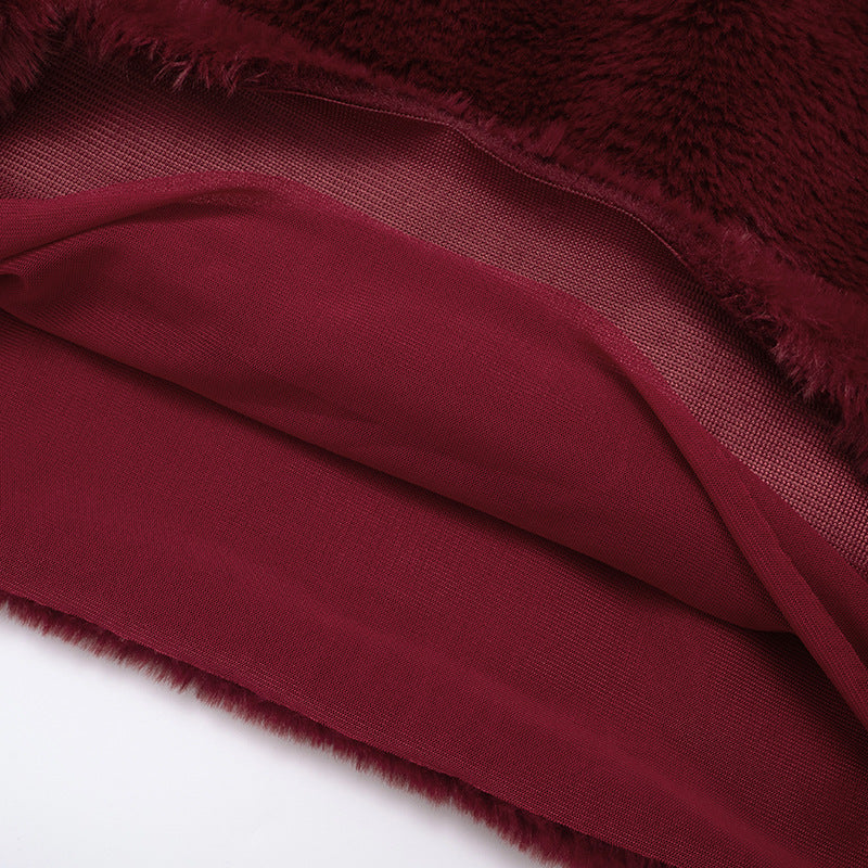 Women Fall/Winter Sexy Mesh See-Through Patchwork Furry Sleeveless Backless Dress 20