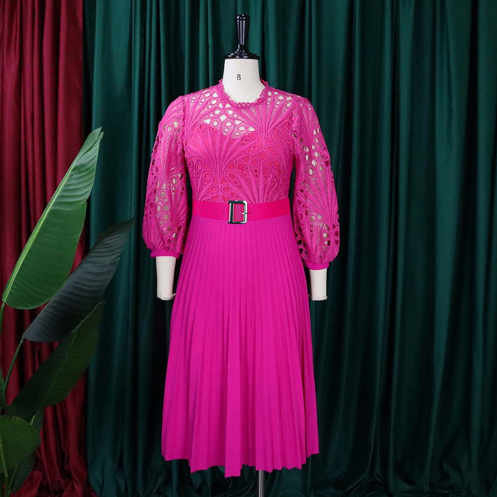 Women's Fall/Winter lace Patchwork Pleated Cutout Sexy Plus Size Dress 12