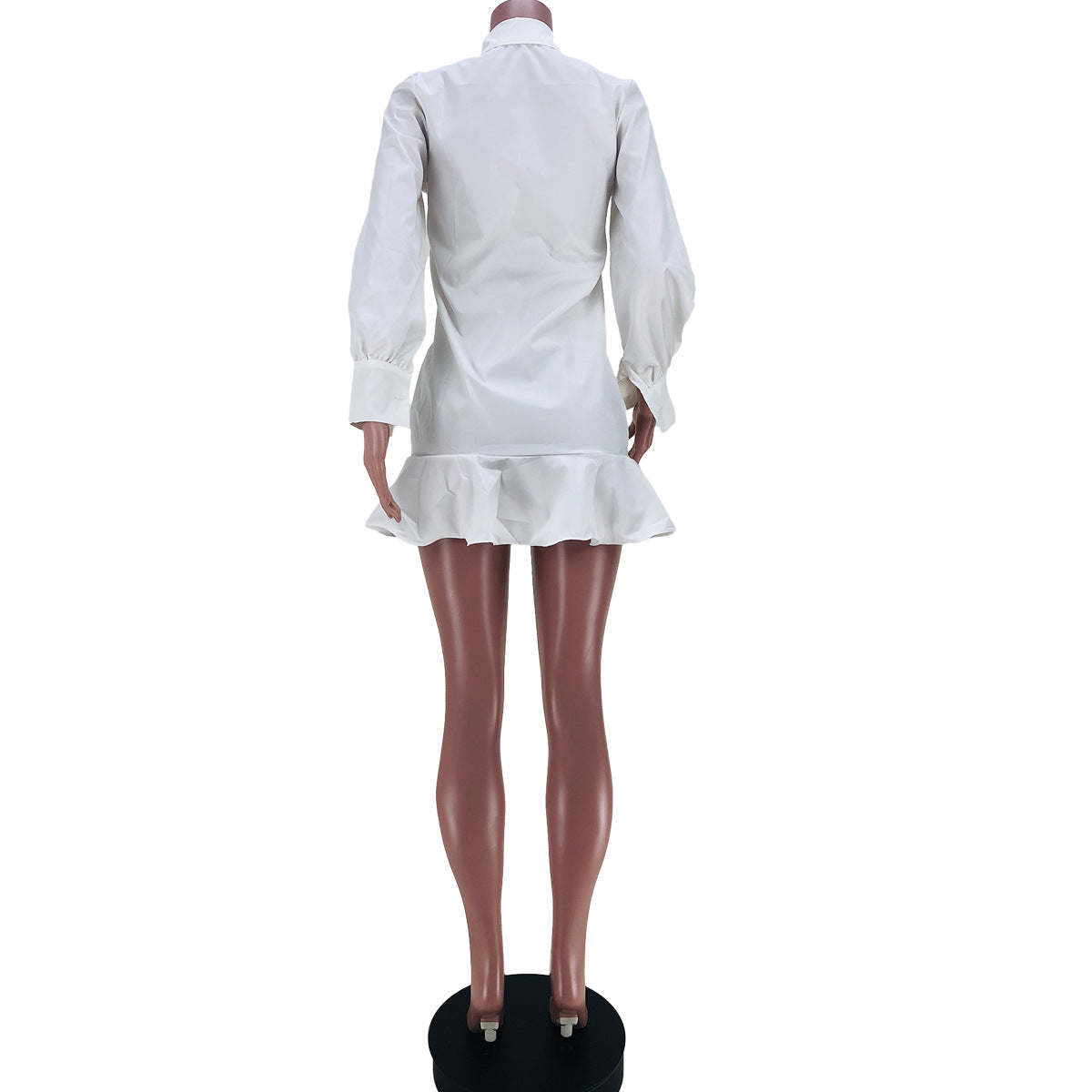 Women Clothing Autumn Long Sleeve Button Up Sexy Ruffle Dress 11