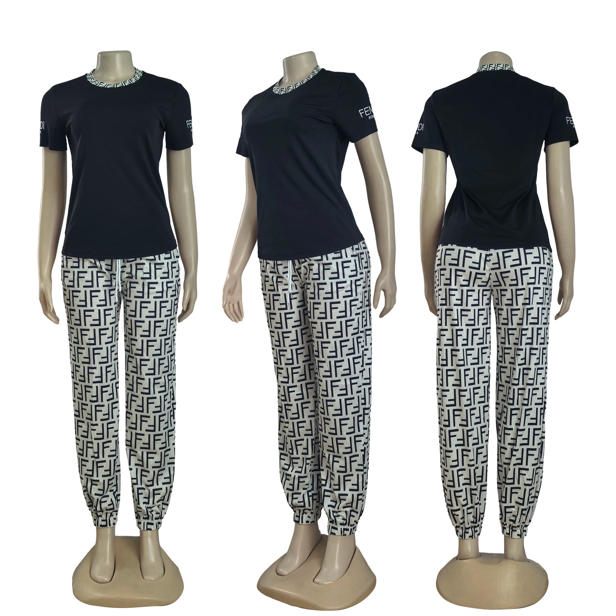 Summer/Autumn Short-Sleeve Trendy Print Casual STwo-Piece Pants Set 5