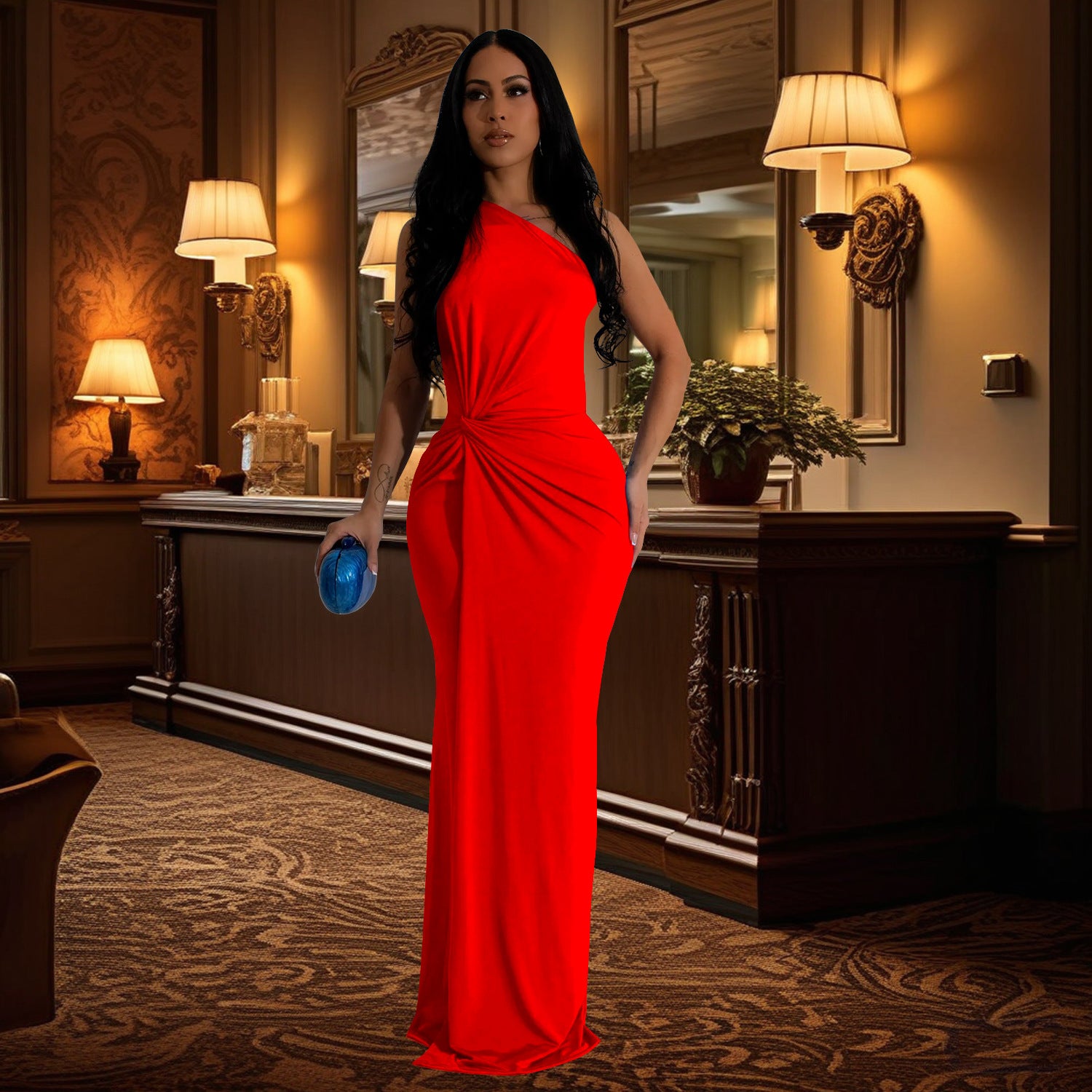 Fashion women one shoulder slim evening dress 10