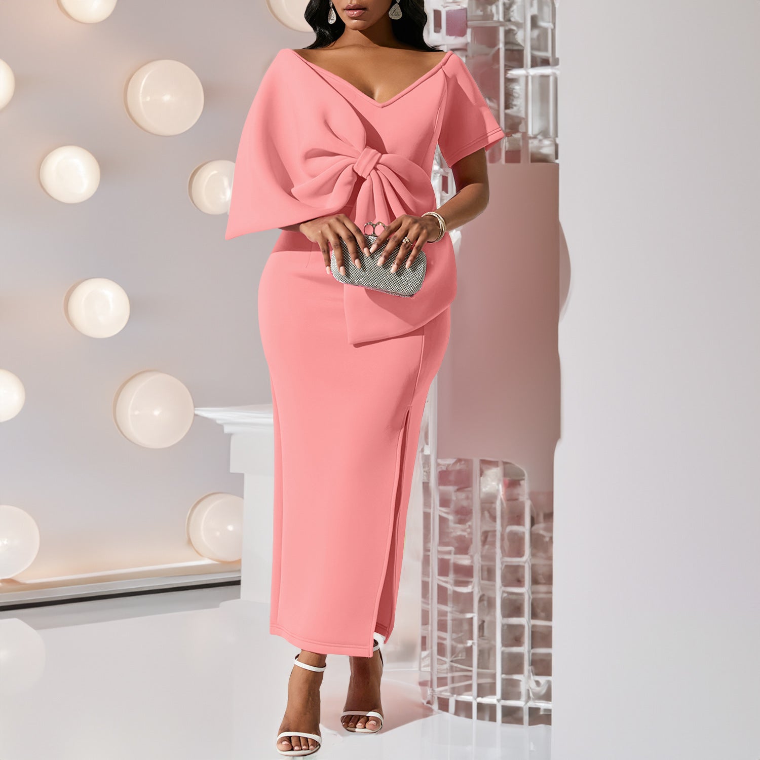 Party Dress Women's Sexy Big Bow Slit Gown Bodycon Dress 9