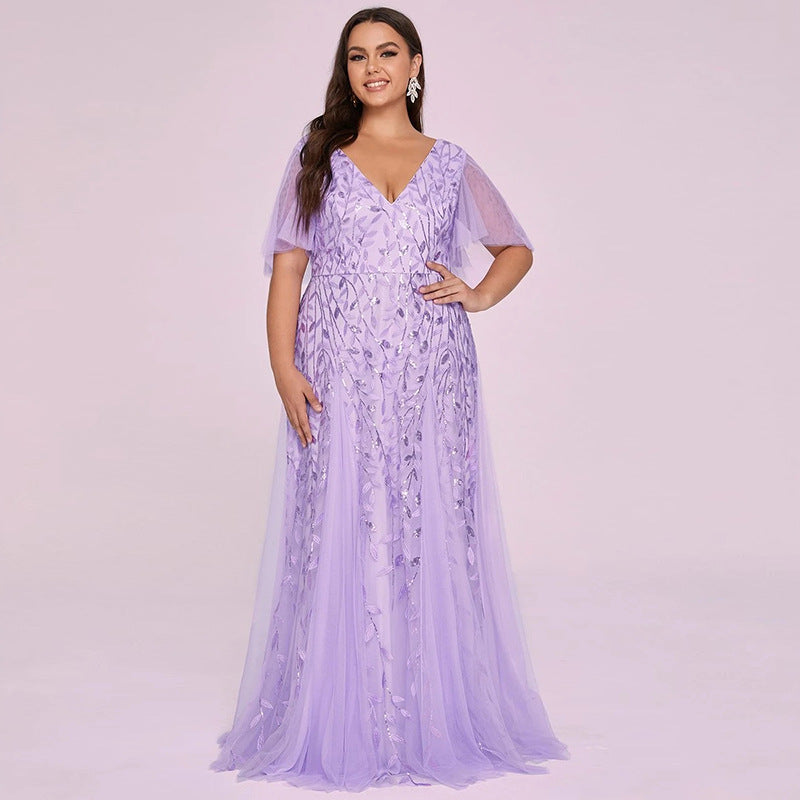Evening Gown Plus Size Sequin Ball Gown Ruffle Sleeve Mermaid Swing Maxi Dress 6