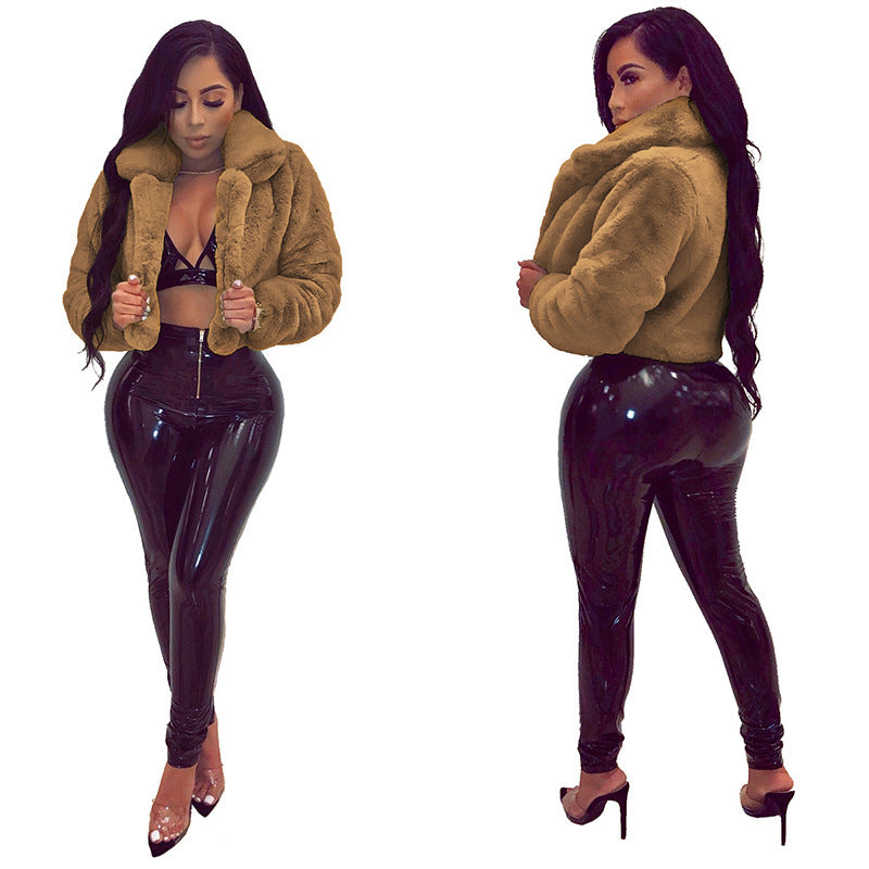 Women Sexy Solid Candy Color Faux furryCrop Jacket 27