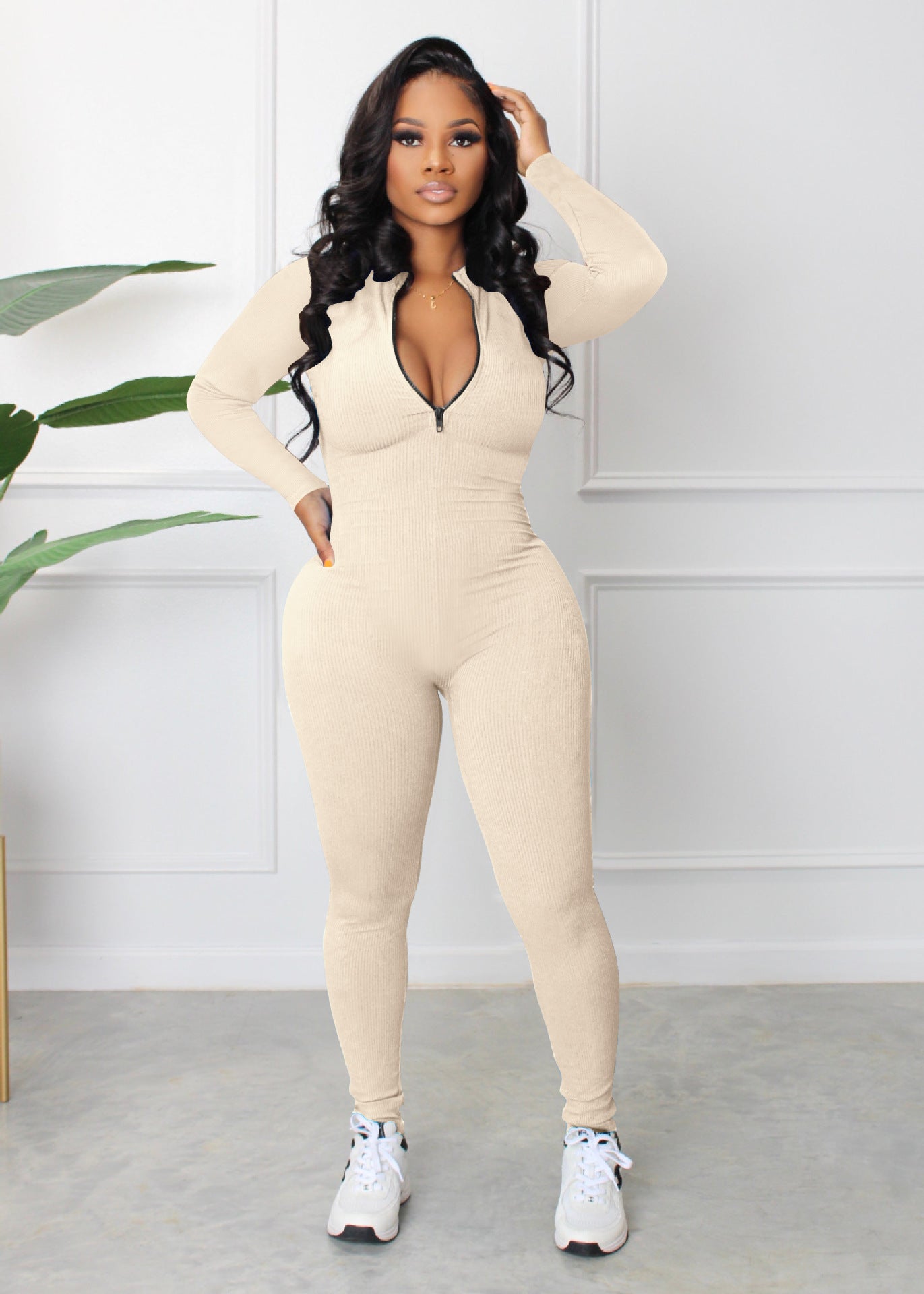 Women Fall Zip Long Sleeve Sports Jumpsuit 9