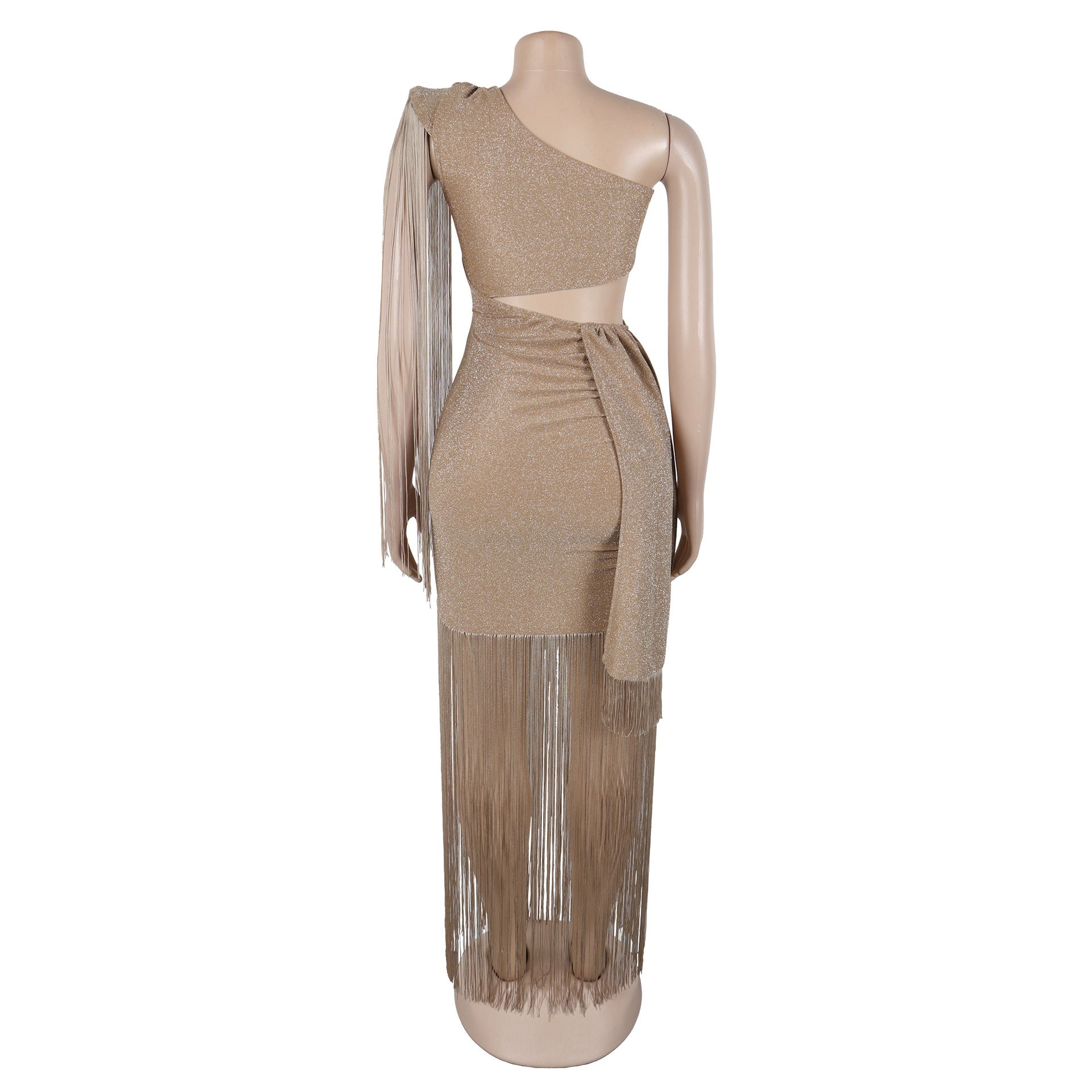 Fashion Women's Sexy Casual One-Shoulder Tassel Maxi Dress 17