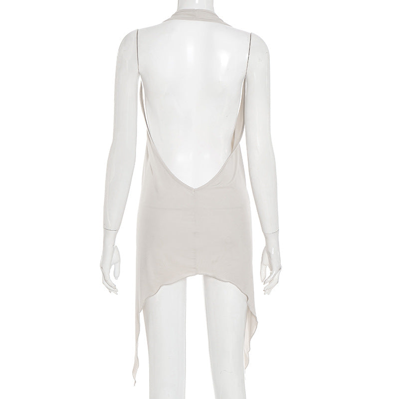 Women's Sexy Halter Neck U-Neck Deep Low Back Tight Fit Ribbon Bodycon Mini Dress 13