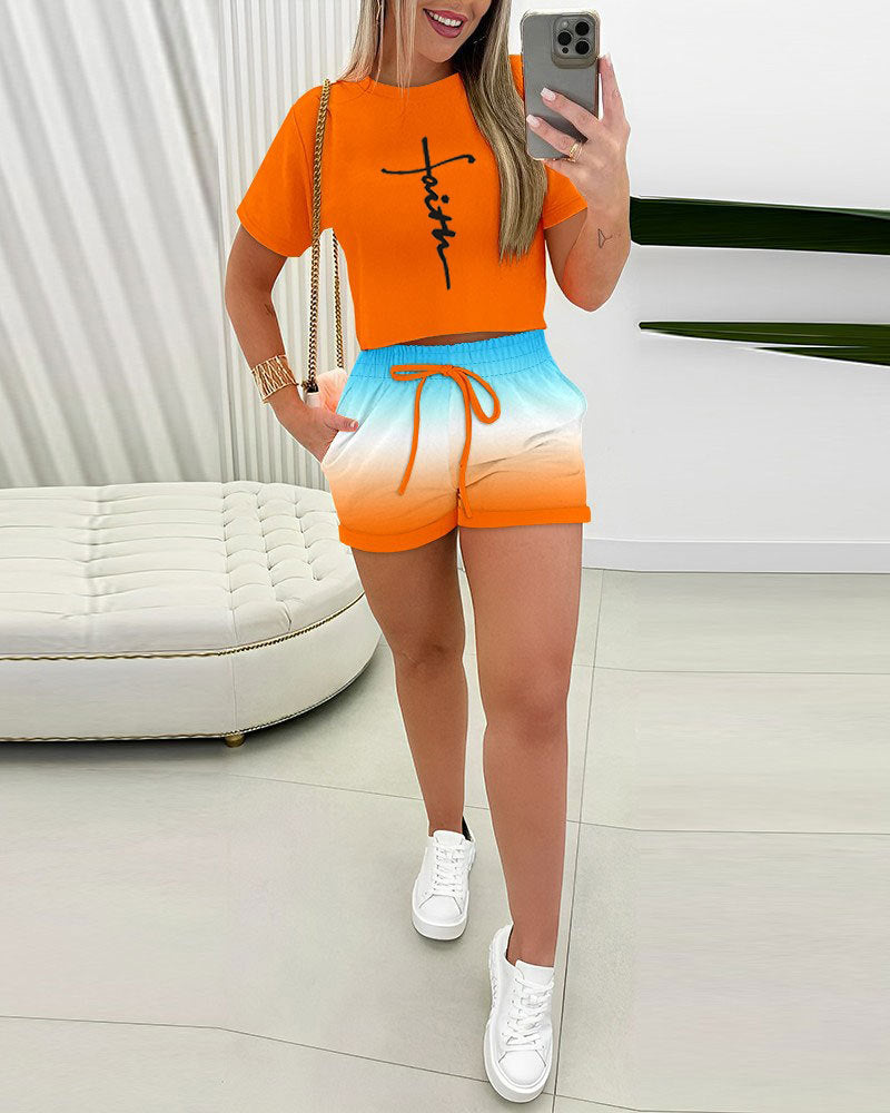 Chic Casual Summer Printed T-Shirt Shorts Lounge Wear Set 12