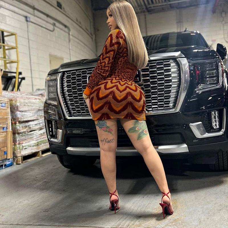 Fall Women knitting contrasting color sexy Bodycon dress 5