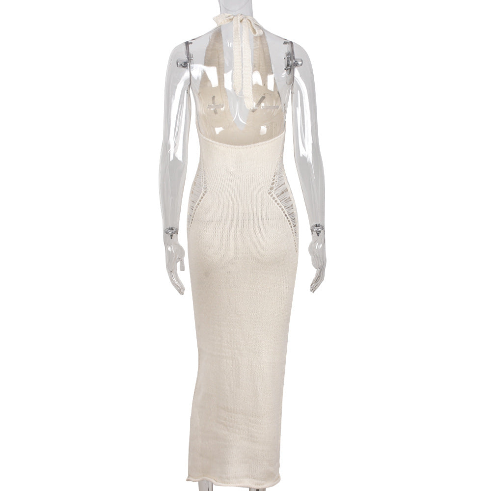 Women's Hollow Style U Neck Tie Knitting Long Dress 12