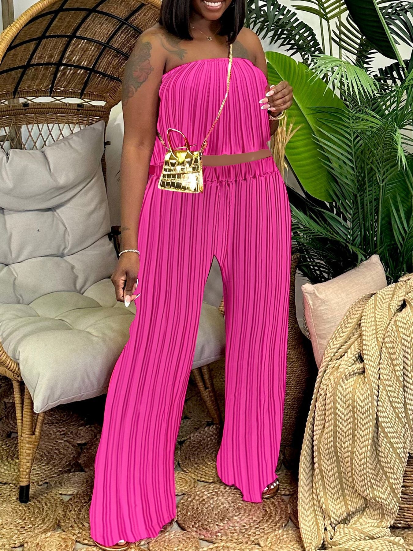 Women Strapless Top and trousers Two Piece Set 8