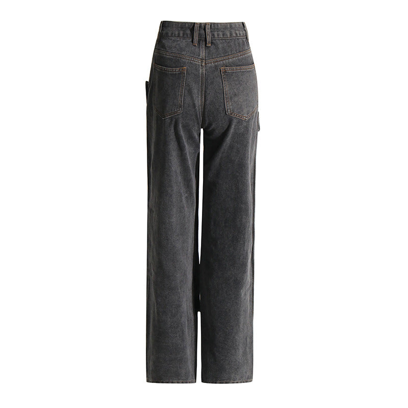 Autumn Street Trend Button Irregular Denim Pants High Waist Slim Fit Jeans 12