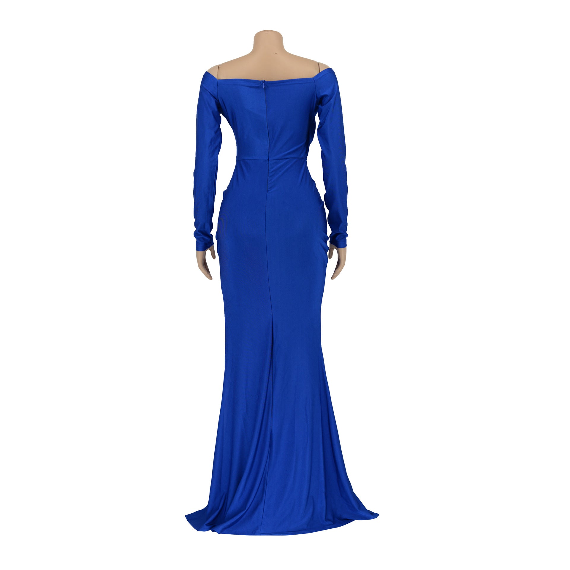 Women Sexy V-Neck Dress Solid Slit Long Sleeve Maxi Dress 30