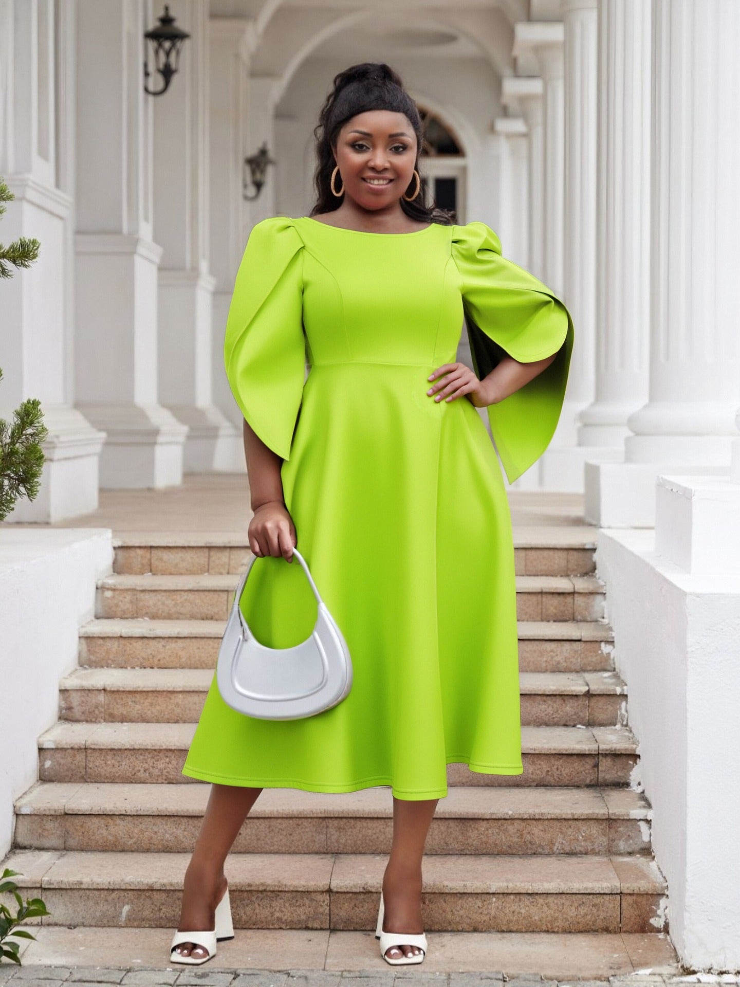 Plus Size Women Party Ruffle Sleeve Dress 11