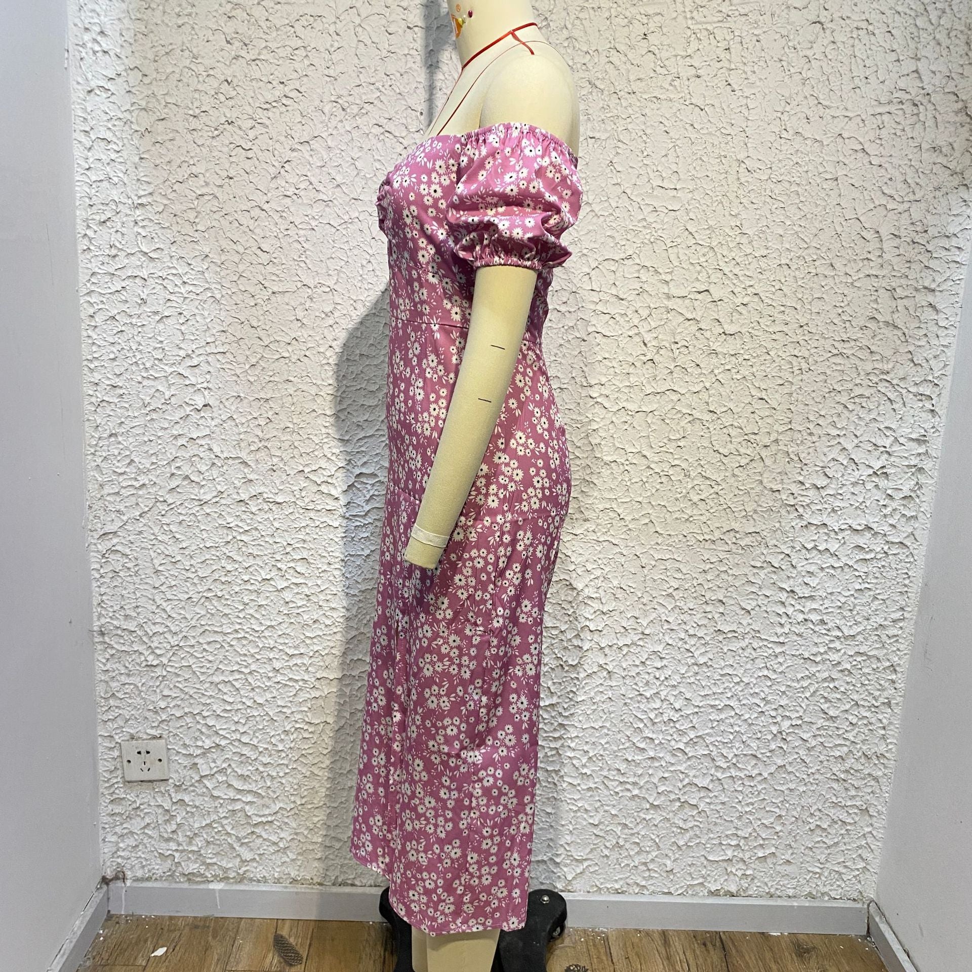 Women'S Off Shoulder Dress Classic Floral Elegant Slim Fit Slit Dress 15