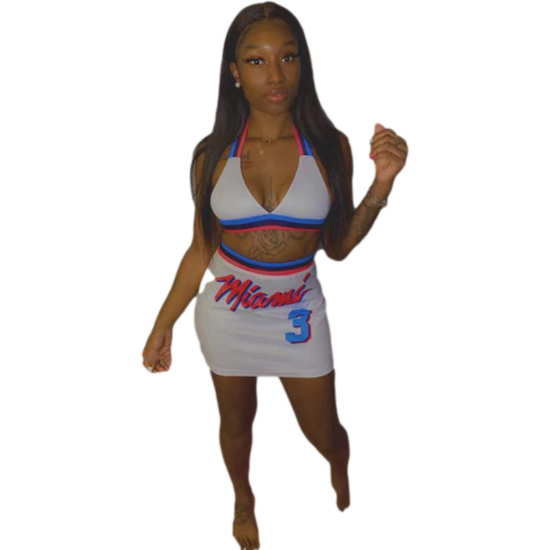 Summer Sports Print Halter Bra and Mini Skirt 2PC Set 14