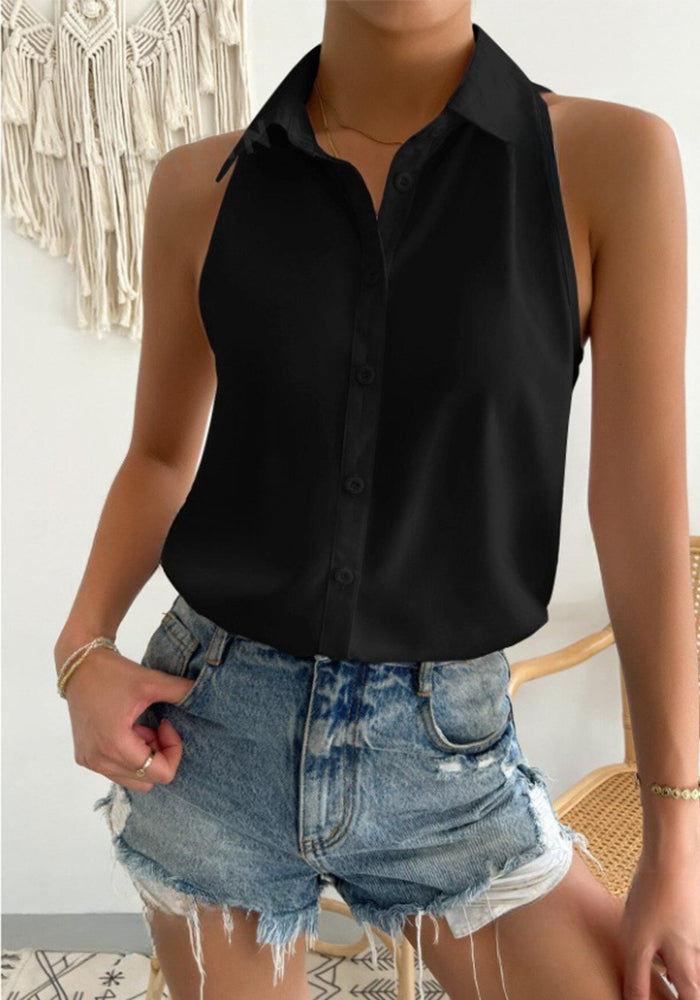 Women sleeveless shirt Career Solid shirt