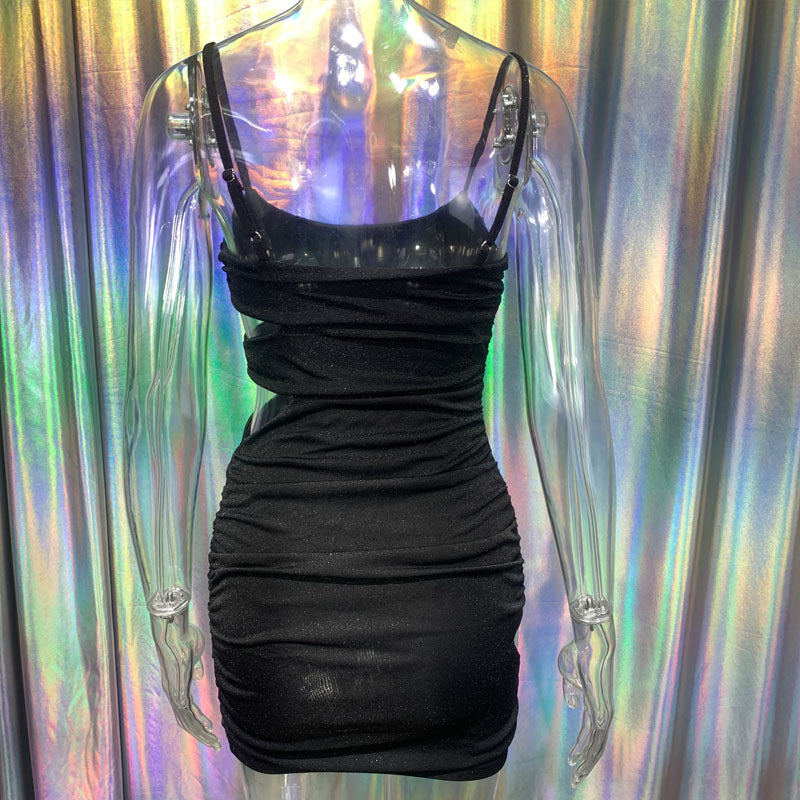 Women'S Silver Silk Straps Sexy High Stretch Slim Cutout Low Back Dress For Women 15