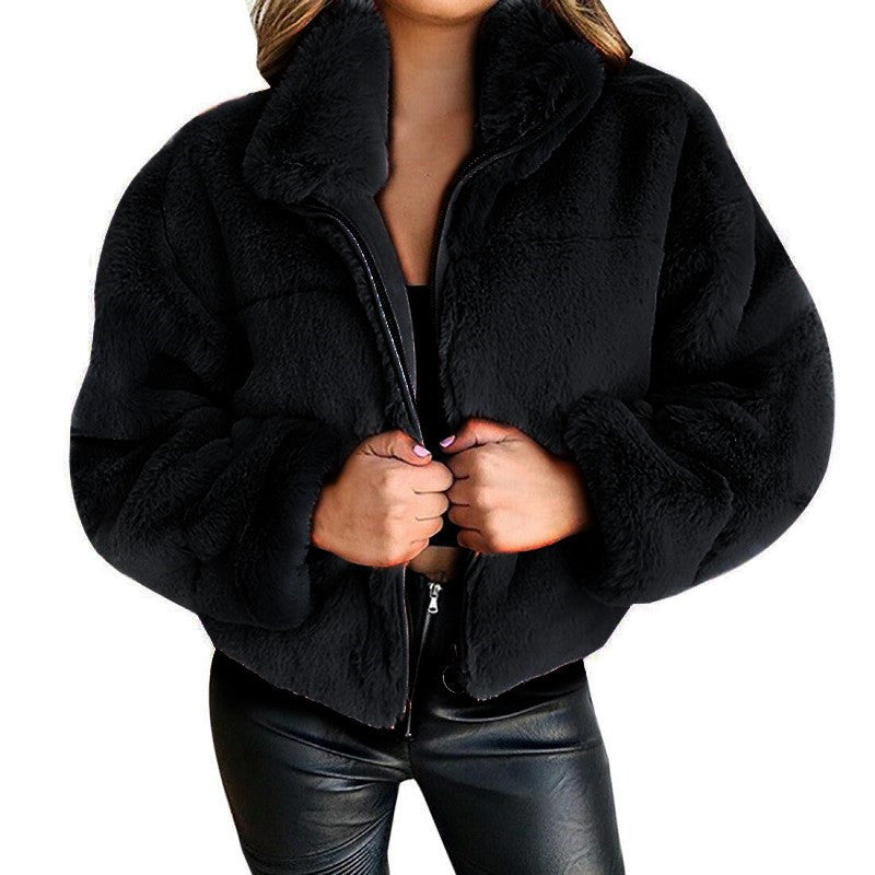 Women furry zipper warm jacket 15