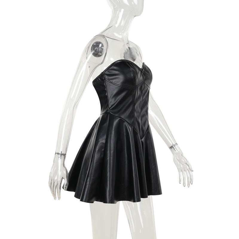 Women Summer Sexy Leather Strapless Bodycon Dress 11